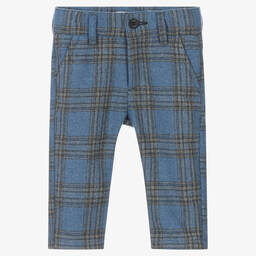 الفيرو مارتيني-Blue Check Wool Blend Trousers | Childrensalon Outlet