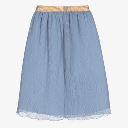 Alviero Martini-Blue Pleated Geo Map Skirt  | Childrensalon Outlet