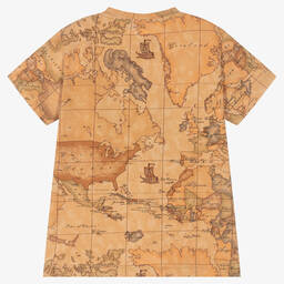 Alviero Martini-Boys Beige Cotton Geo Map Tiger T-Shirt | Childrensalon Outlet