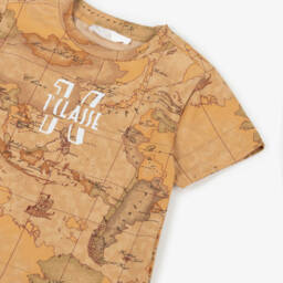 Alviero Martini-Футболка из хлопка с геометрическим принтом бежевого цвета для мальчиков | Childrensalon Outlet