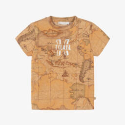 Alviero Martini-Футболка из хлопка с геометрическим принтом бежевого цвета для мальчиков | Childrensalon Outlet