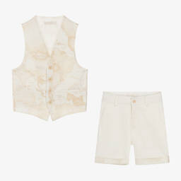 Alviero Martini-Boys Beige Geo Shorts & Waistcoat Suit | Childrensalon Outlet