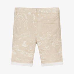 Alviero Martini-Boys Beige Linen Geo Map Print Shorts  | Childrensalon Outlet