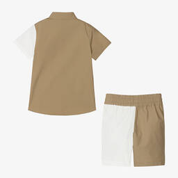Alviero Martini-Бело-бежевая рубашка и шорты из хлопка для мальчиков | Childrensalon Outlet