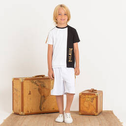 Alviero Martini-Boys Black & White Cotton Geo Map T-Shirt | Childrensalon Outlet