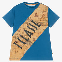 Alviero Martini-Boys Blue & Beige Cotton Geo Map T-Shirt | Childrensalon Outlet