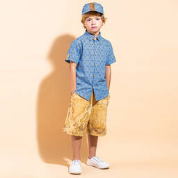 Alviero Martini-Boys Blue Chambray Logo Shirt | Childrensalon Outlet