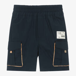 Alviero Martini-Boys Blue Cotton Cargo Geo Shorts | Childrensalon Outlet