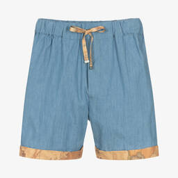 Alviero Martini-Boys Blue Cotton Geo Map Shorts | Childrensalon Outlet