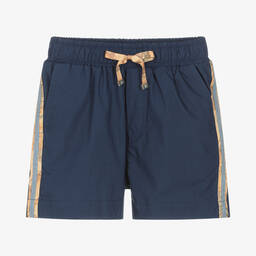 Alviero Martini-Boys Blue Geo Map Cotton Shorts  | Childrensalon Outlet