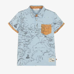 Alviero Martini-Boys Blue Geo Map Polo Shirt | Childrensalon Outlet