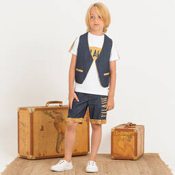 Alviero Martini-Boys Blue Geo Map Trim Waistcoat | Childrensalon Outlet