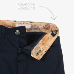 Alviero Martini-Boys Blue Map-Print Cotton Trousers | Childrensalon Outlet