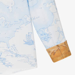 Alviero Martini-Boys Blue & White Cotton Geo Map Shirt | Childrensalon Outlet