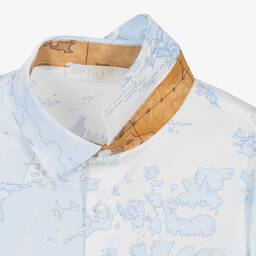 Alviero Martini-Boys Blue & White Cotton Geo Map Shirt | Childrensalon Outlet