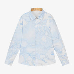 Alviero Martini-Boys Blue & White Cotton Geo Map Shirt | Childrensalon Outlet