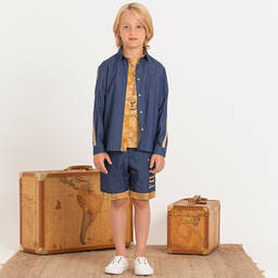 Alviero Martini-Бежевая хлопковая рубашка Geo Map для мальчиков | Childrensalon Outlet