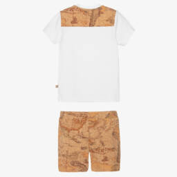 Alviero Martini-Комплект бежевых шорт с географическим принтом для мальчиков | Childrensalon Outlet