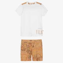 Alviero Martini-Комплект бежевых шорт с географическим принтом для мальчиков | Childrensalon Outlet