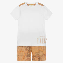 Alviero Martini-Комплект бежевых шорт с географическим принтом для мальчиков | Childrensalon Outlet