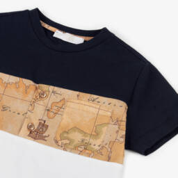 Alviero Martini-Футболка с геометрическим узором синяя для мальчиков | Childrensalon Outlet