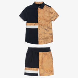 Alviero Martini-Костюм с геометрическим принтом синий бежевый для мальчиков | Childrensalon Outlet