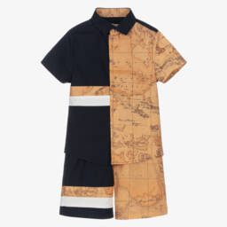 Alviero Martini-Костюм с геометрическим принтом синий бежевый для мальчиков | Childrensalon Outlet