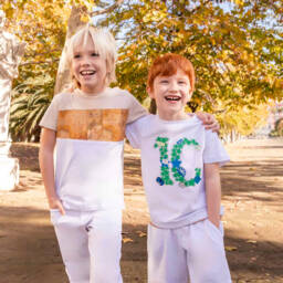 Alviero Martini-Boys Geo Print White Cotton Pants | Childrensalon Outlet