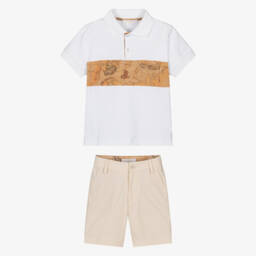 Alviero Martini-Boys Ivory Geo Map Polo Set | Childrensalon Outlet