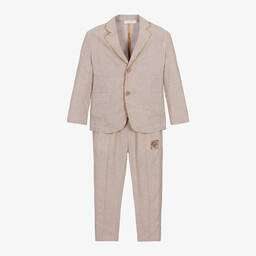 Alviero Martini-Boys Light Beige Geo Map Linen Suit | Childrensalon Outlet