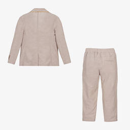 Alviero Martini-Boys Light Beige Geo Map Linen Suit | Childrensalon Outlet