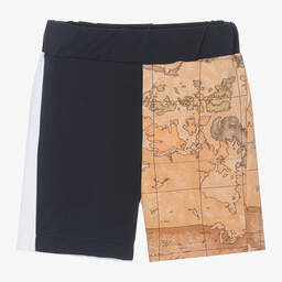 Alviero Martini-Boys Navy Blue Cotton Geo Map Shorts | Childrensalon Outlet