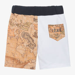 Alviero Martini-Boys Navy Blue Cotton Geo Map Shorts | Childrensalon Outlet