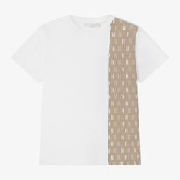 Alviero Martini-Boys White & Beige Monogram Cotton T-Shirt | Childrensalon Outlet
