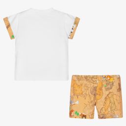 Alviero Martini-طقم شورت قطن جيرسي لون أبيض وبيج للمواليد | Childrensalon Outlet