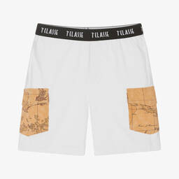 Alviero Martini-Белые хлопковые шорты с акцентами с картой мира | Childrensalon Outlet