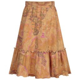 Alviero Martini-Dark Beige Geo Map Skirt | Childrensalon Outlet
