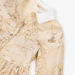 Alviero Martini-Girls Beige Cotton Map Print Dress | Childrensalon Outlet