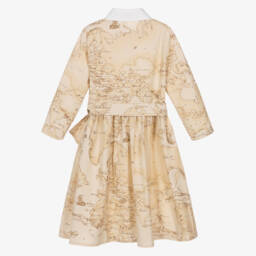 Alviero Martini-Girls Beige Cotton Map Print Dress | Childrensalon Outlet