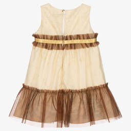 الفيرو مارتيني-فستان تول لون بيج وذهبي | Childrensalon Outlet