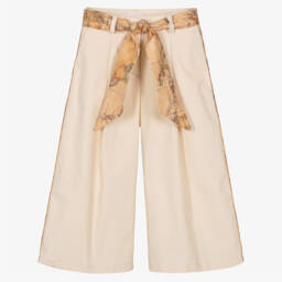 Alviero Martini-Бежевые широкие хлопковые брюки для девочек | Childrensalon Outlet