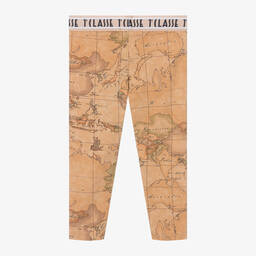 Alviero Martini-Girls Dark Beige Cotton Geo Leggings | Childrensalon Outlet
