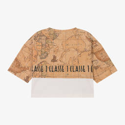 Alviero Martini-Girls Dark Beige Geo Cropped T-Shirt | Childrensalon Outlet