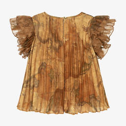 Alviero Martini-بلوز ساتان لون بيج داكن للبنات | Childrensalon Outlet