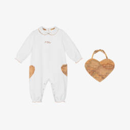Alviero Martini-Girls Geo Heart Beige Babysuit Ensemble | Childrensalon Outlet