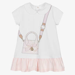 Alviero Martini-Girls Geo Print Pink Cotton Dress | Childrensalon Outlet