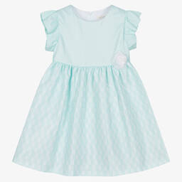 Alviero Martini-Girls Green Satin Logo Print Dress | Childrensalon Outlet