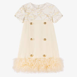 Alviero Martini-Кремовое платье с картой и тюлем для девочек | Childrensalon Outlet