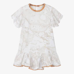 Alviero Martini-Платье кремовое с рюшами и картой для девочек | Childrensalon Outlet