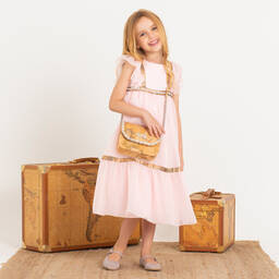 Alviero Martini-Girls Pink Geo Map Sparkle Belt Dress | Childrensalon Outlet